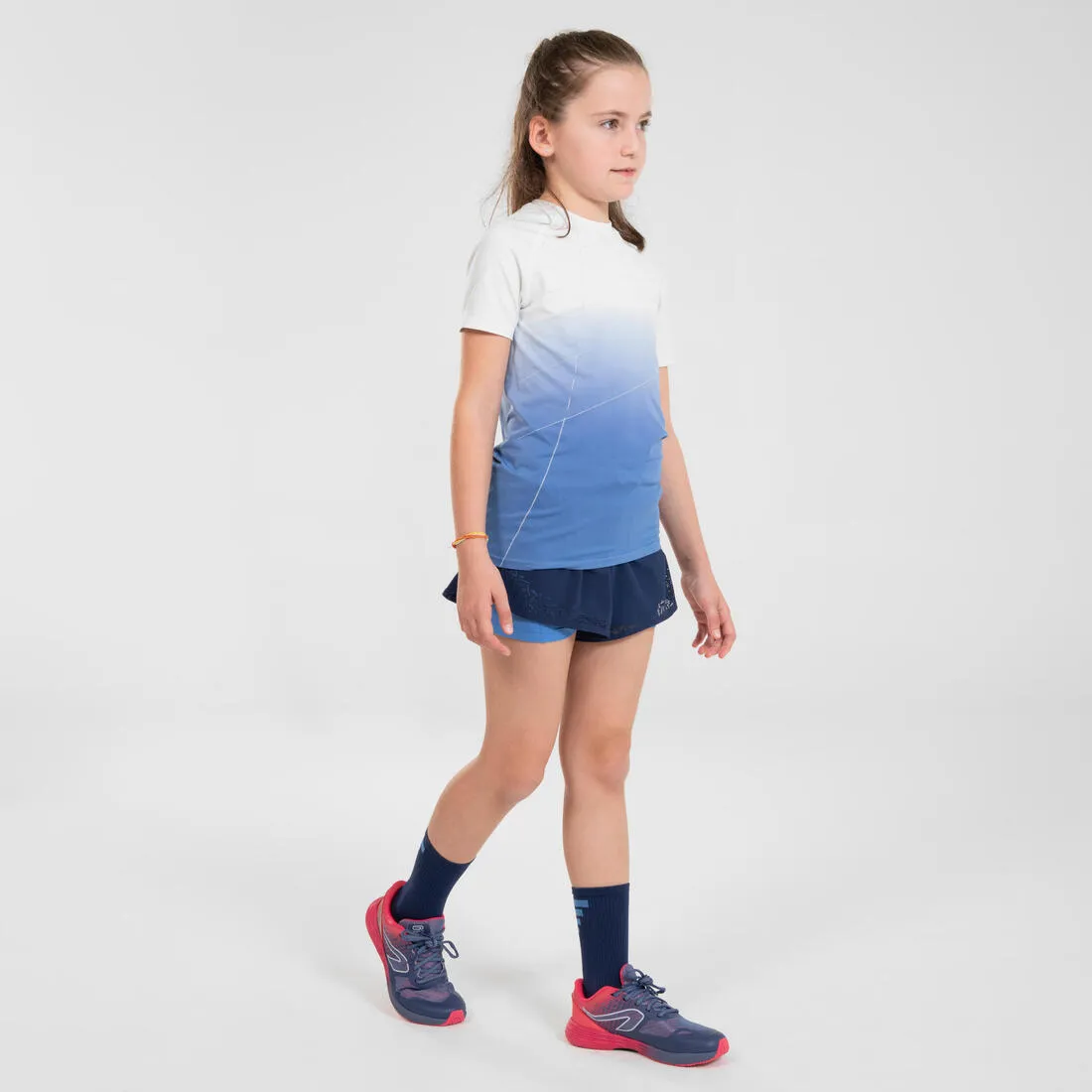 Girl’s Running Shorts 2-In-1 Breathable Tight - Kiprun Dry  Navy