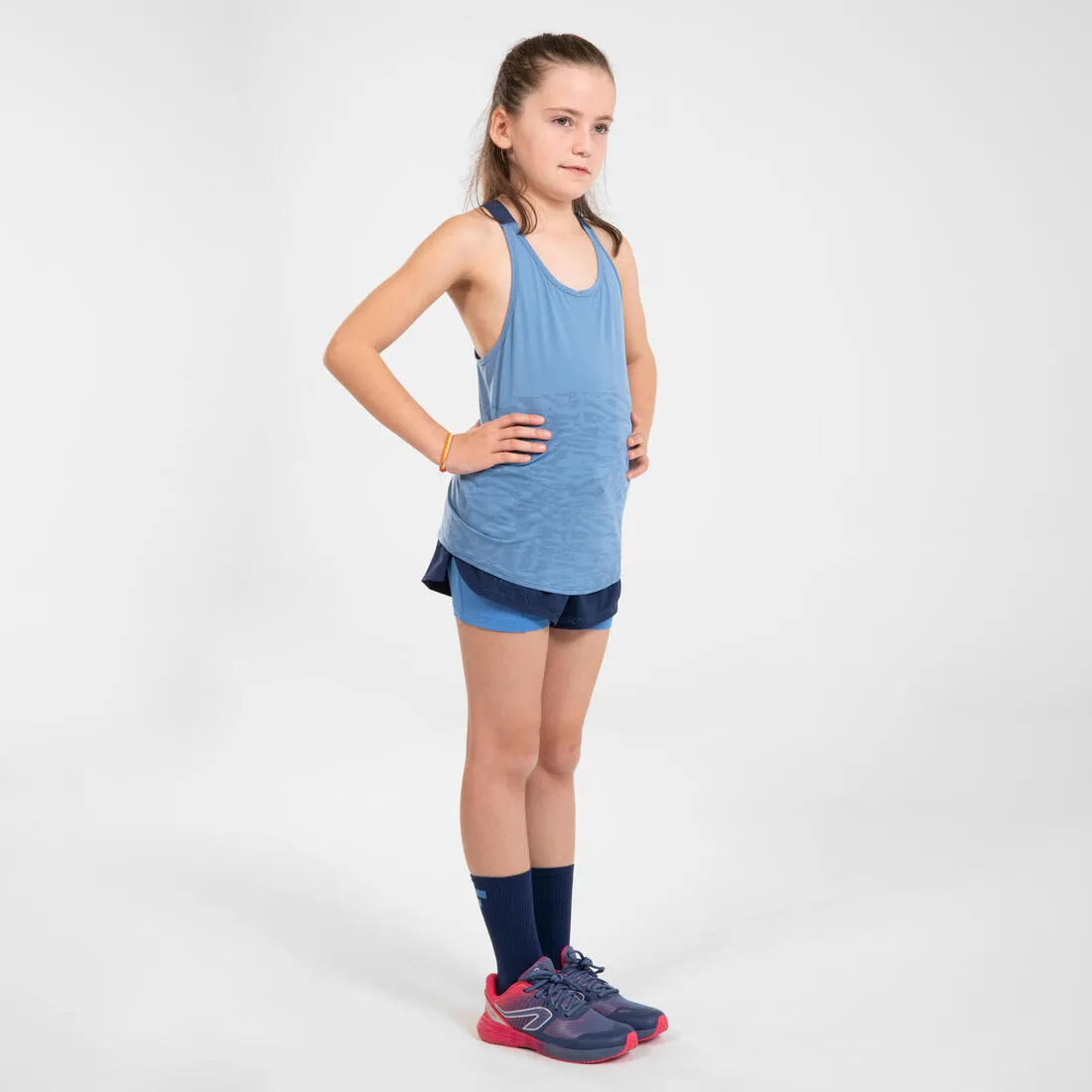 Girl’s Running Shorts 2-In-1 Breathable Tight - Kiprun Dry  Navy