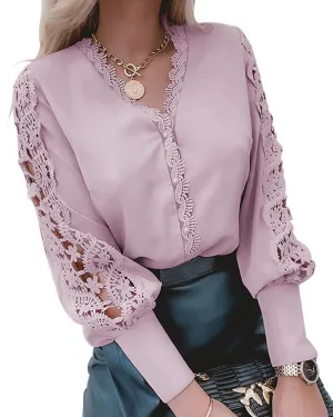 Guipure Lace Hollow Out Lantern Sleeve Top