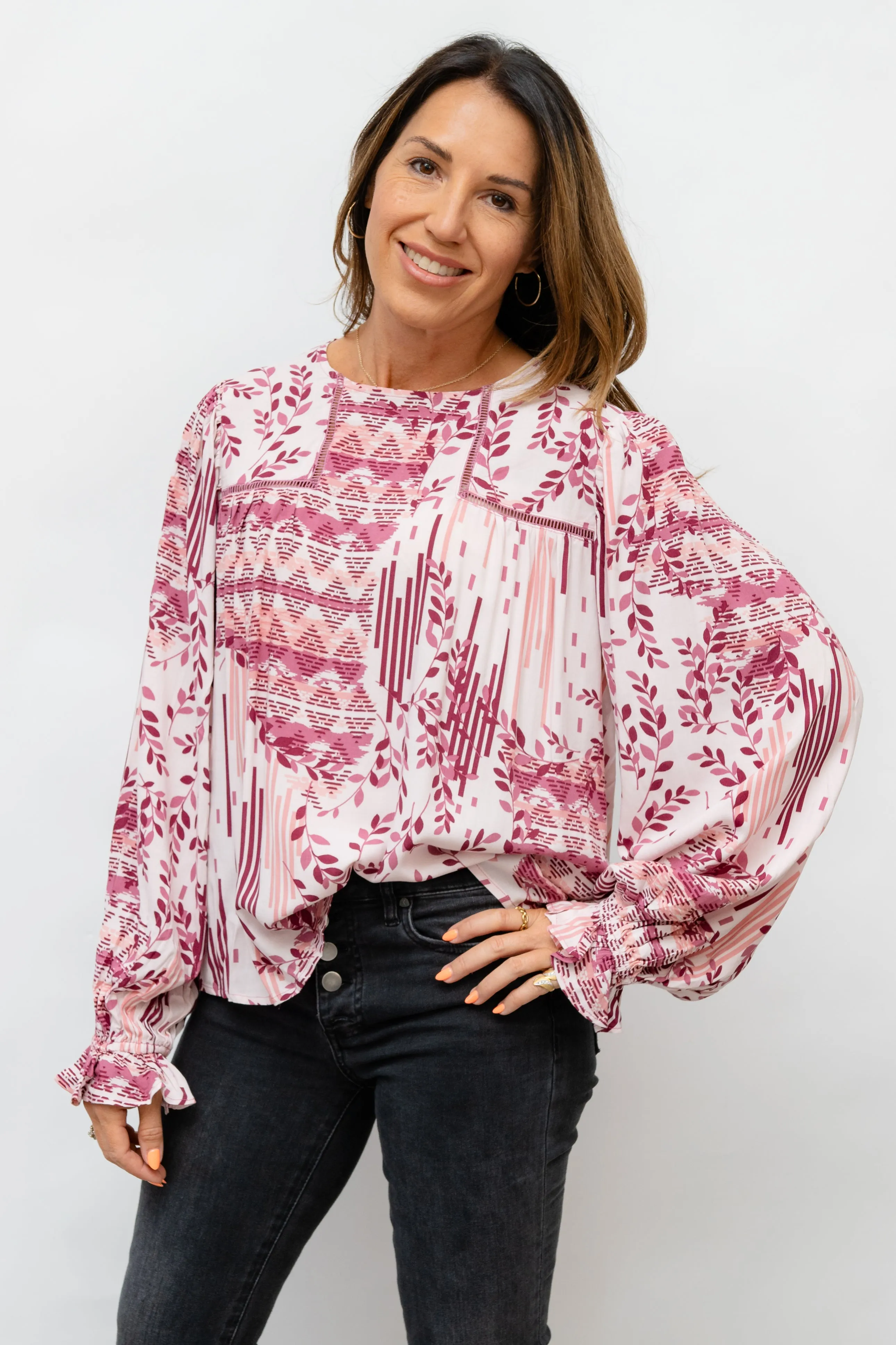 Harmony Lace Fusion Mixed Print Top