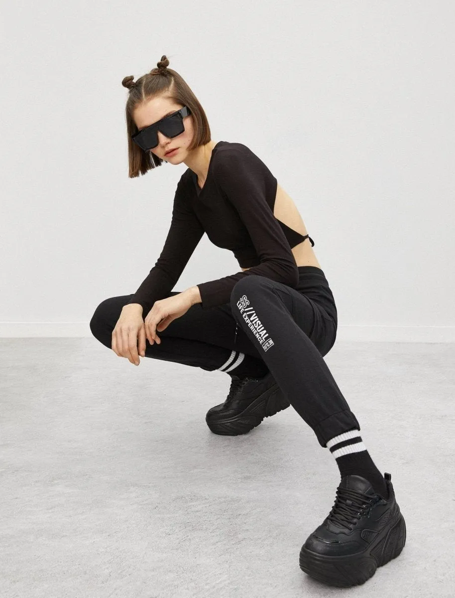 High Waist Cargo Sweatpants in Black