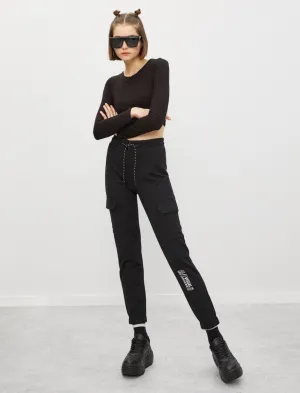 High Waist Cargo Sweatpants in Black