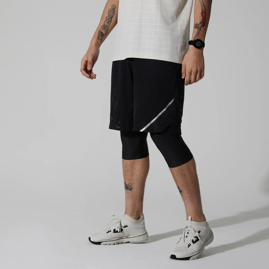KALENJI DRY  2-IN-1 MEN'S BREATHABLE LONG RUNNING SHORTS