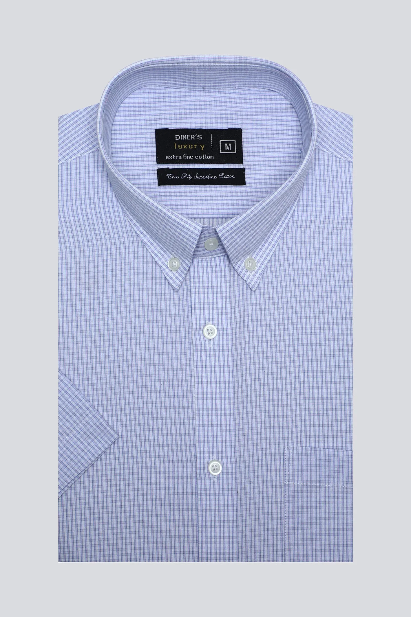 Light Purple Pin Check Formal Luxury Shirt  (Half Sleeves)