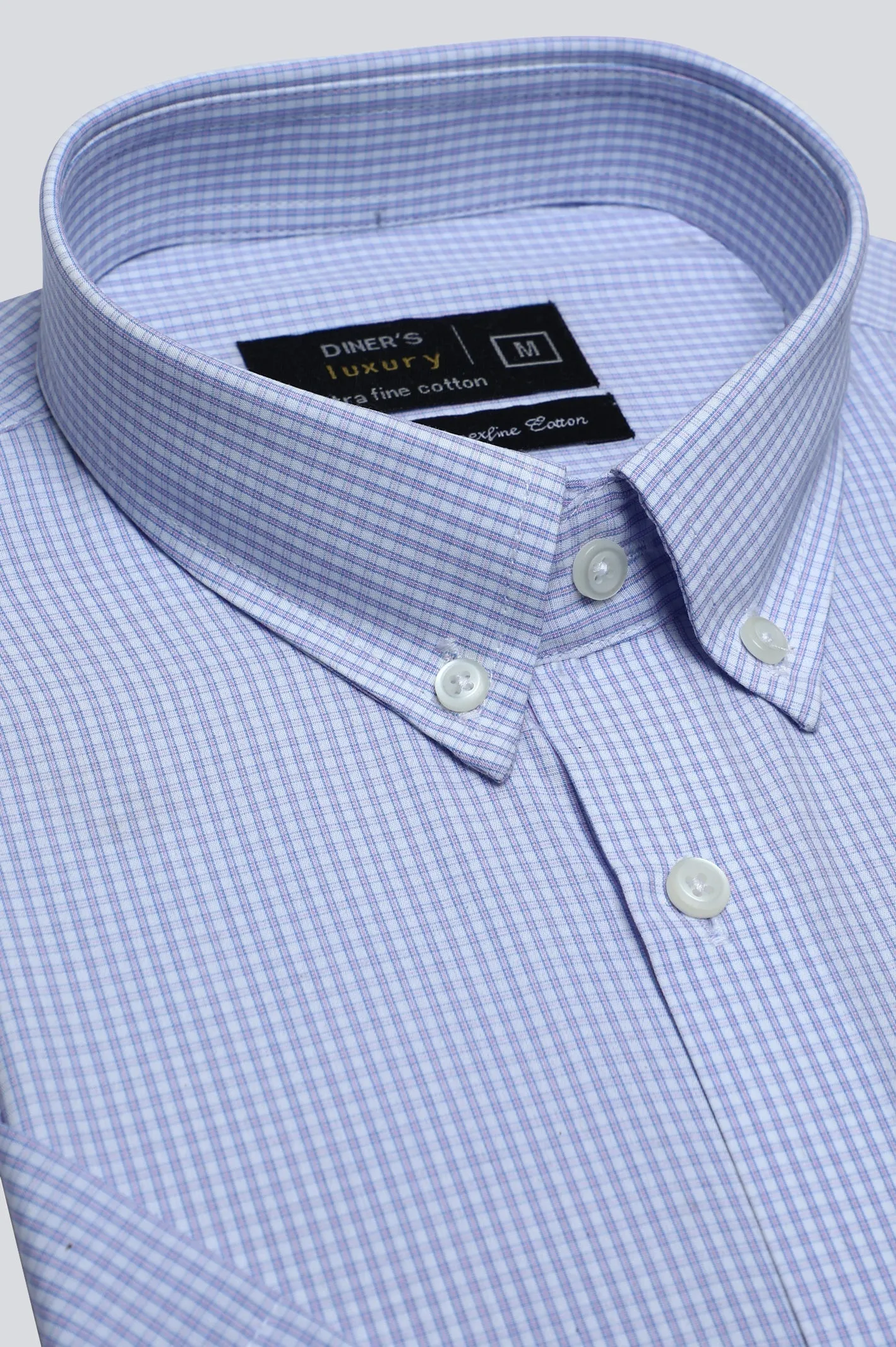 Light Purple Pin Check Formal Luxury Shirt  (Half Sleeves)