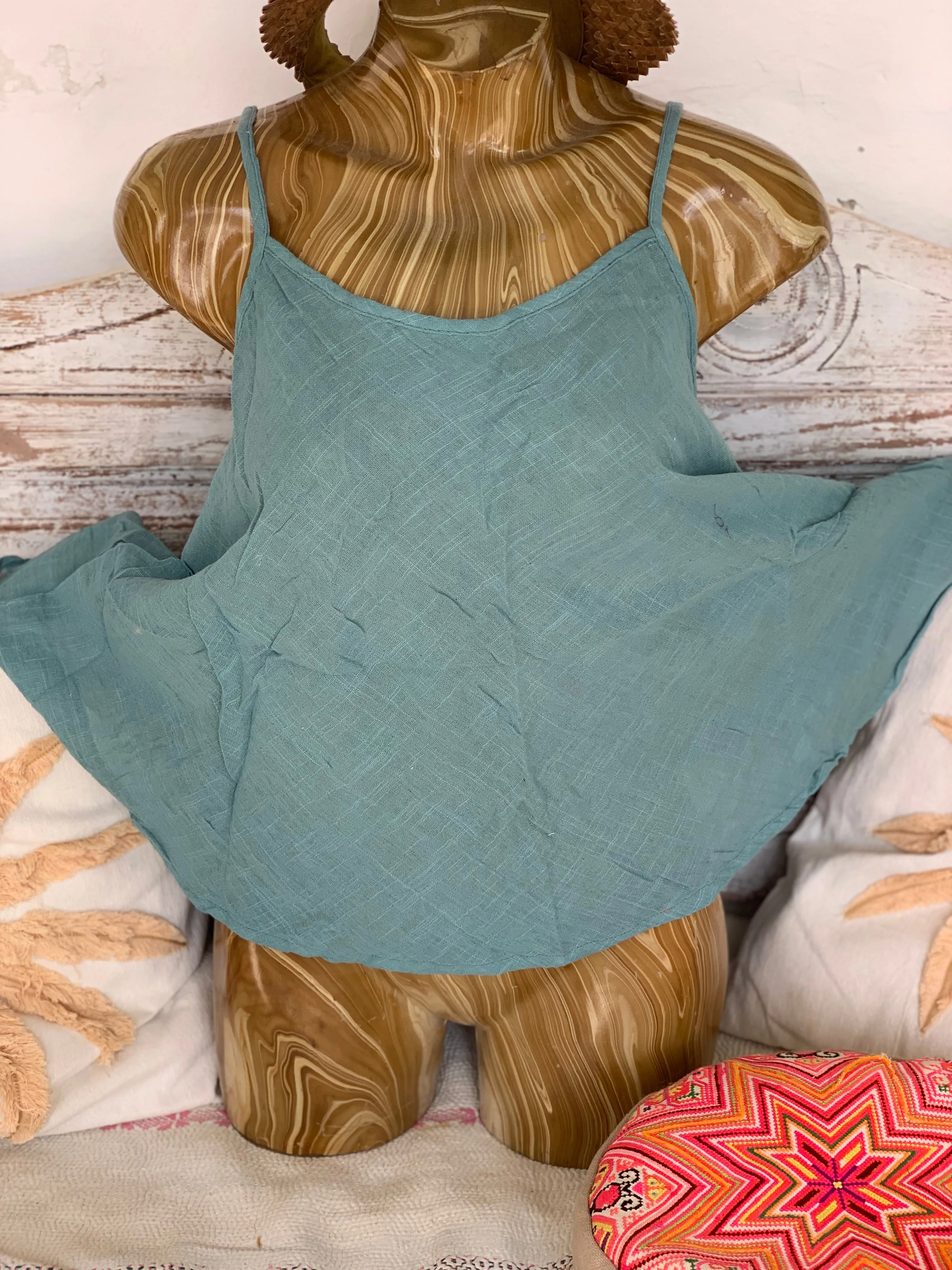 Linen  butterfly 🦋 top - boho blouse emerald green