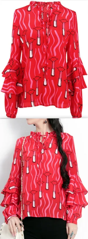 Lipstick Ruffle Blouse