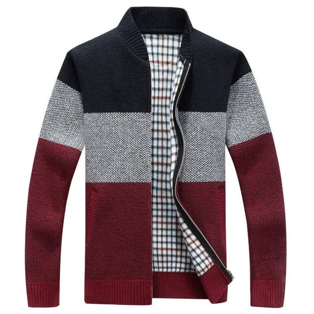 Men's Jackets Thick Cardigan Brand Clothing Gradient Knitted Zipper Coat
