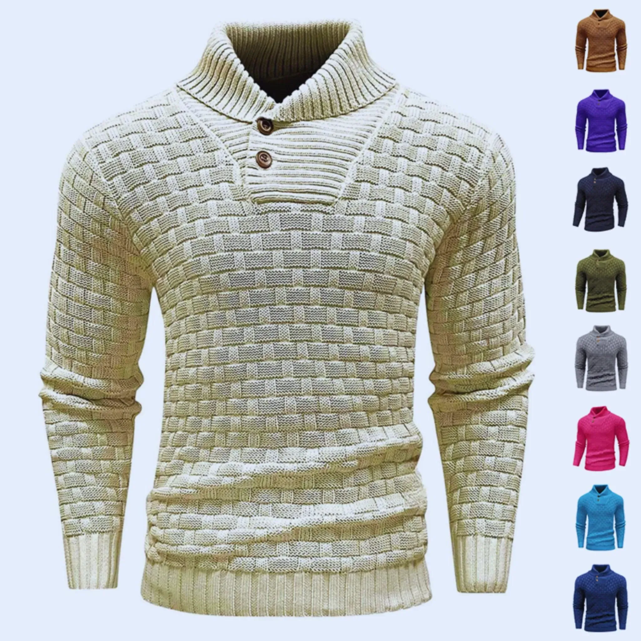 Men's Slim-Fit Button Detail Turtleneck Sweater