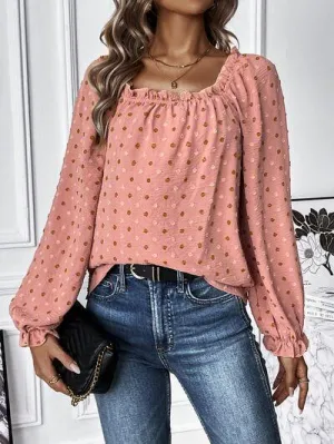 Missy Chic Long Sleeve Swiss Dot Blouse
