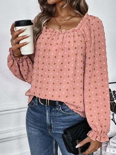 Missy Chic Long Sleeve Swiss Dot Blouse