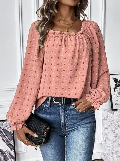 Missy Chic Long Sleeve Swiss Dot Blouse