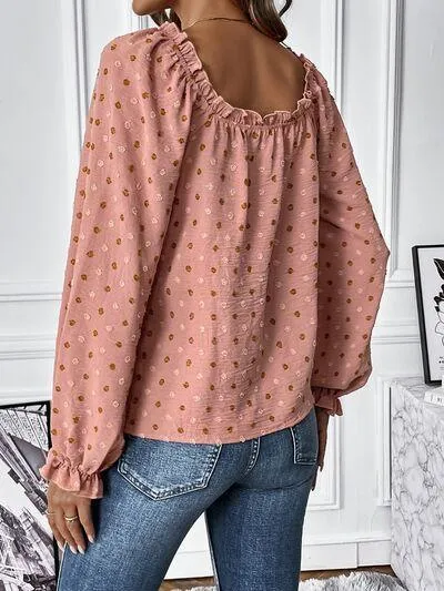 Missy Chic Long Sleeve Swiss Dot Blouse