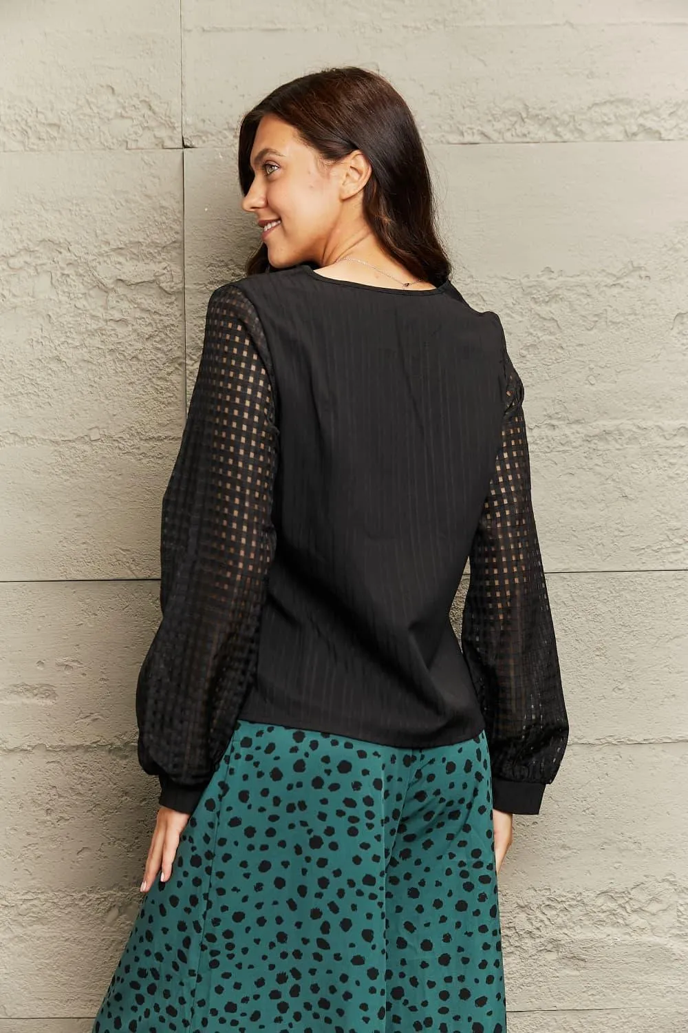 Modest V-Neck Long Sleeve Black Blouse