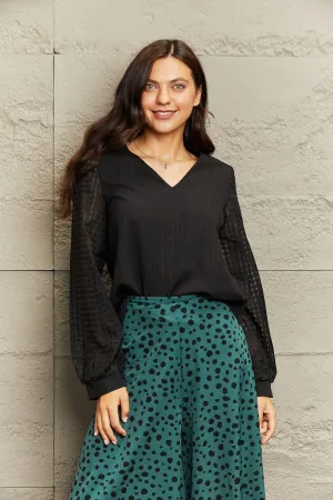 Modest V-Neck Long Sleeve Black Blouse