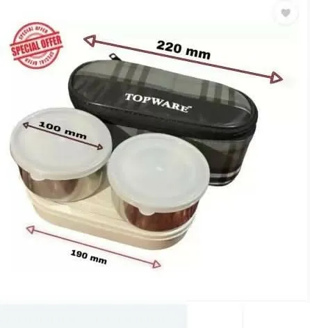 Multispace  1 piece Jagdamba HUM TUM Stainless Steel 3 Air Tight & Leakage Proof Container Lunch Box with Bag