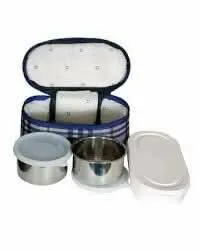 Multispace  1 piece Jagdamba HUM TUM Stainless Steel 3 Air Tight & Leakage Proof Container Lunch Box with Bag