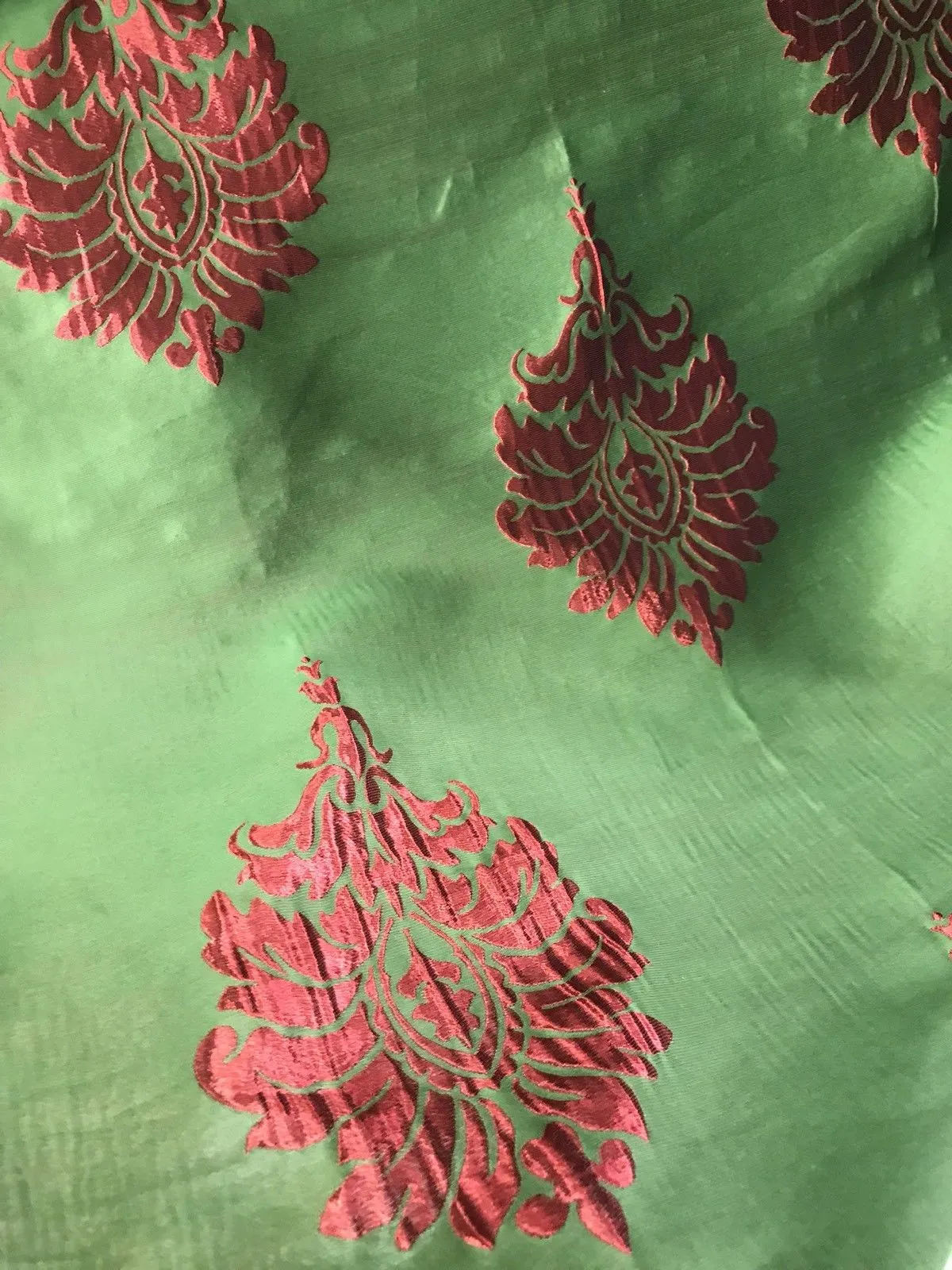 NEW! Queen Everly Red And Green Brocade Medallion Interior Design Drapery Fabric