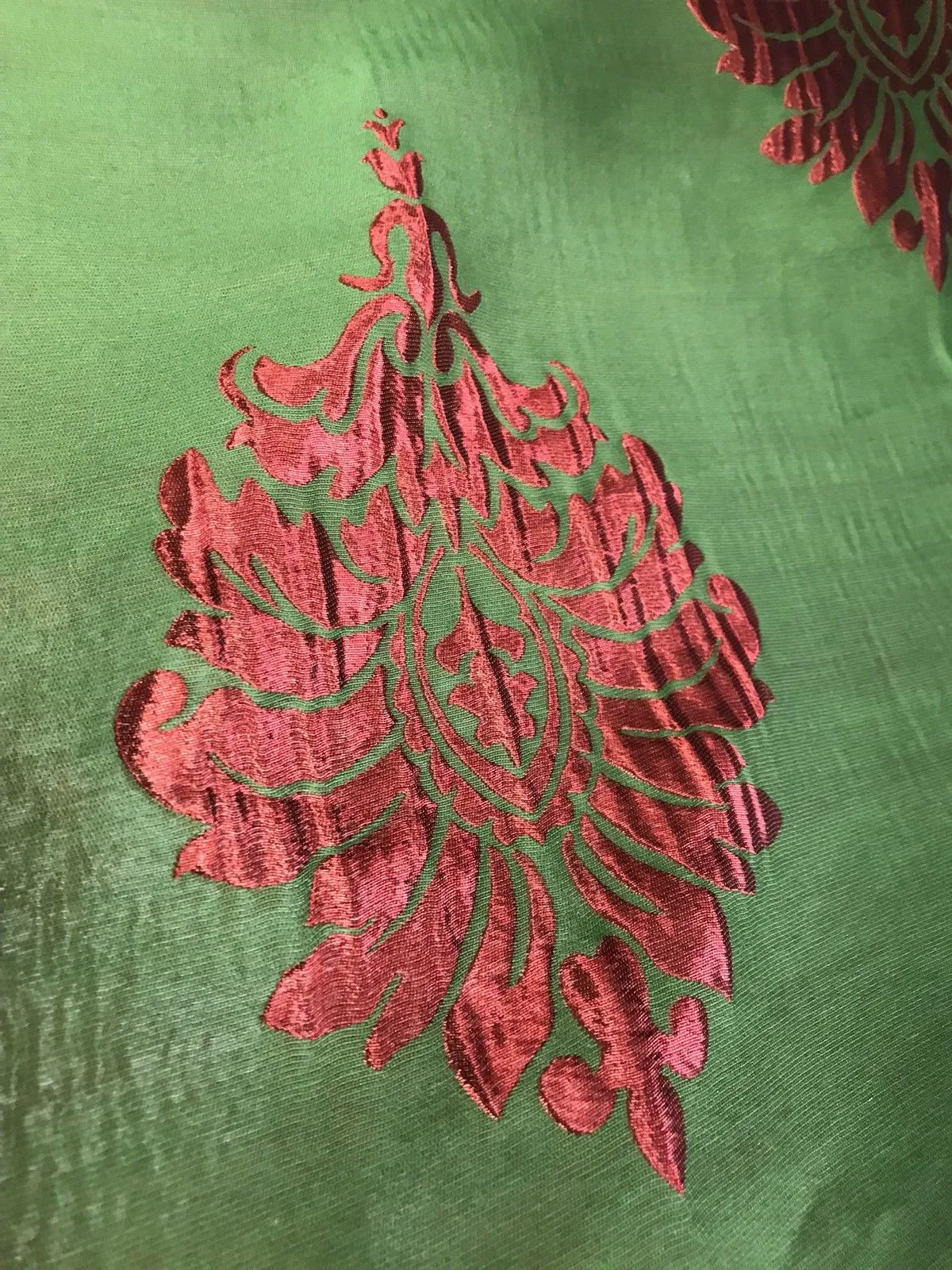 NEW! Queen Everly Red And Green Brocade Medallion Interior Design Drapery Fabric