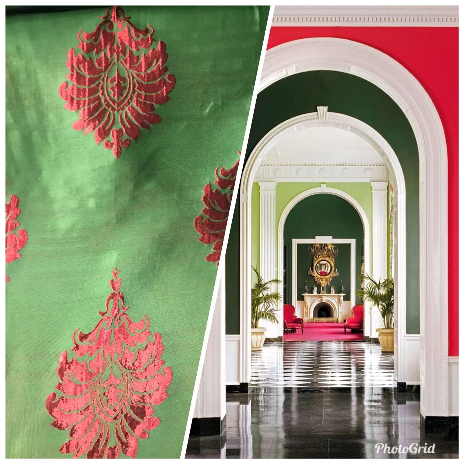 NEW! Queen Everly Red And Green Brocade Medallion Interior Design Drapery Fabric