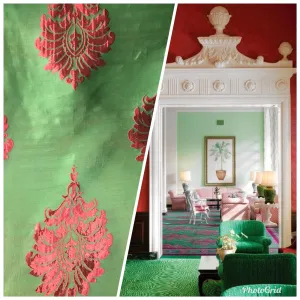 NEW! Queen Everly Red And Green Brocade Medallion Interior Design Drapery Fabric
