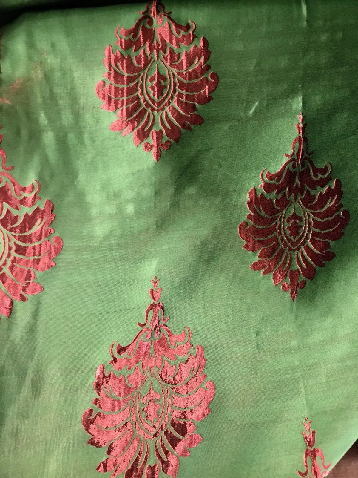NEW! Queen Everly Red And Green Brocade Medallion Interior Design Drapery Fabric