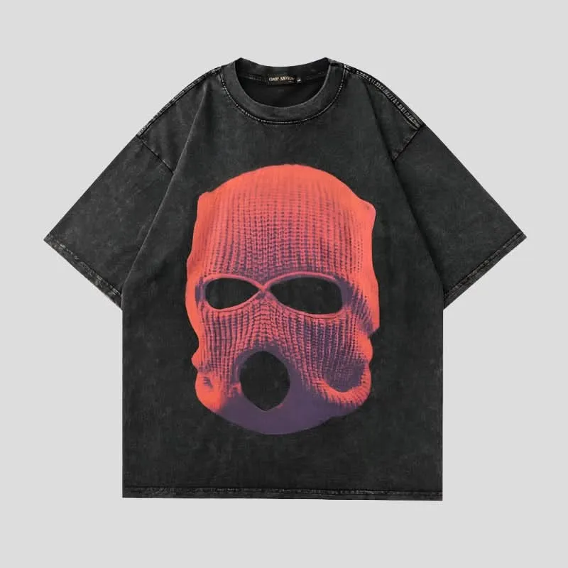 Oversized 3D Print Washed Black T Shirt for Men