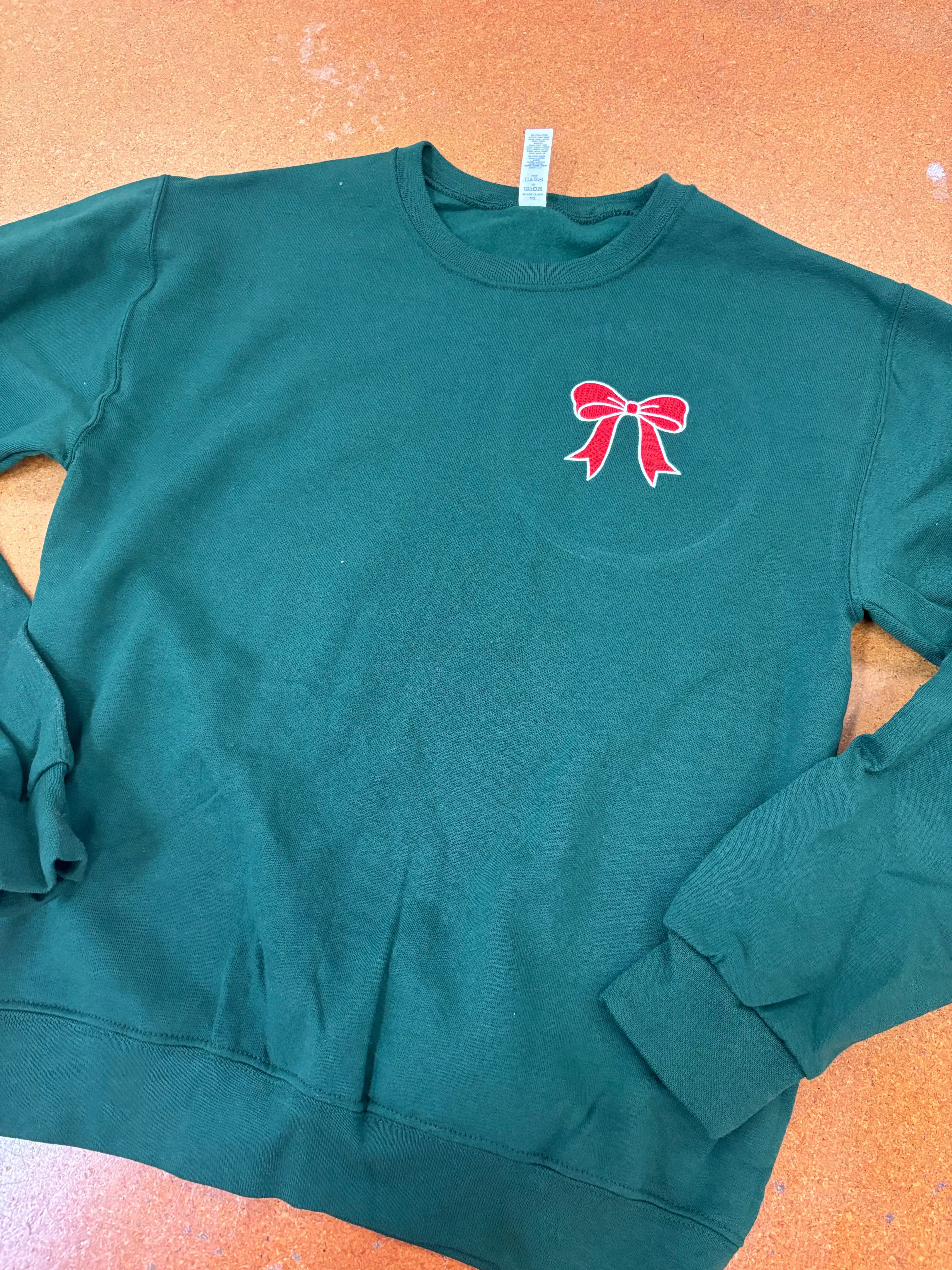 Red & Green Embroidered Bow Sweatshirt