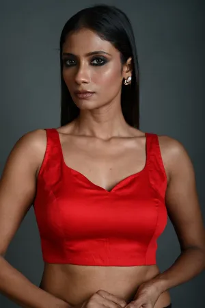 Red Sleeveless Blouse in Cotton with Sweetheart Neckline