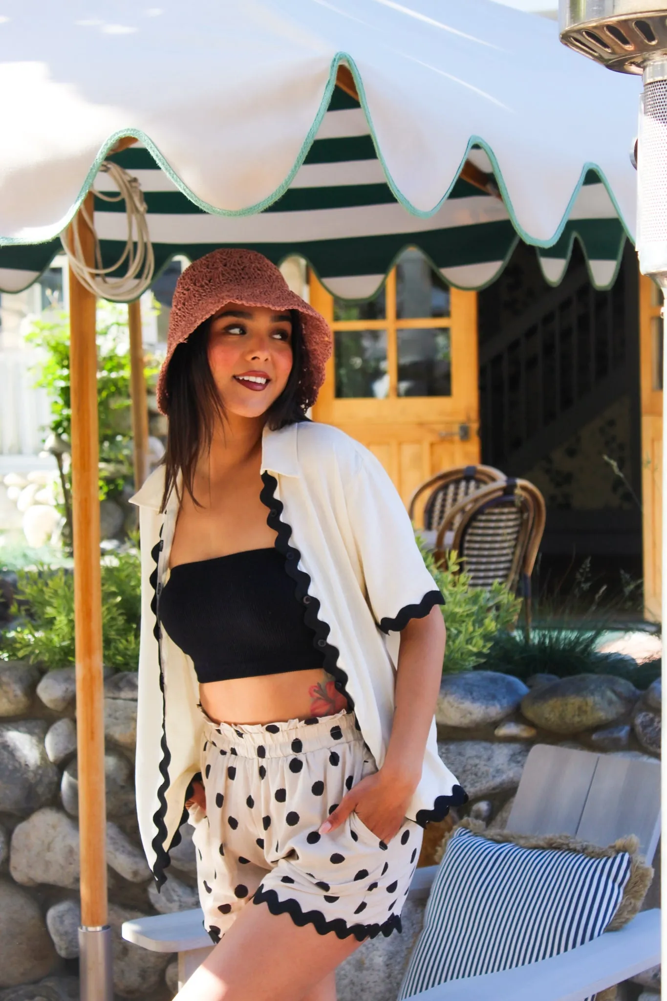 Selene Button Up Top - Cream/Black