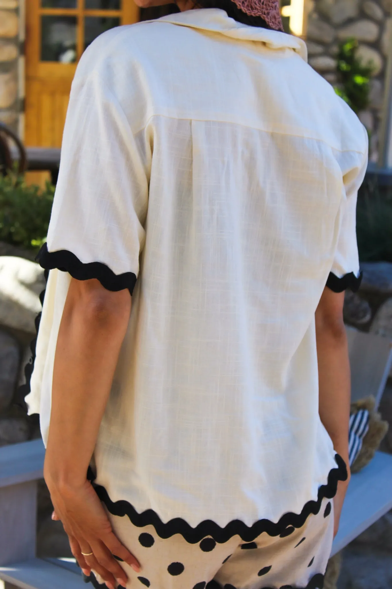 Selene Button Up Top - Cream/Black