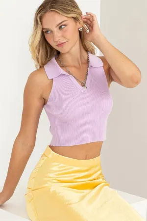 Sleeveless Collared Crop Knit Top NEW