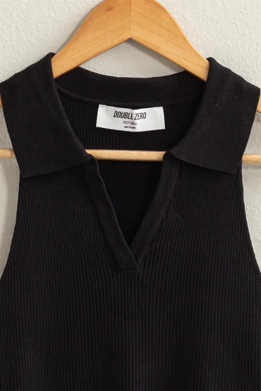 Sleeveless Collared Crop Knit Top NEW