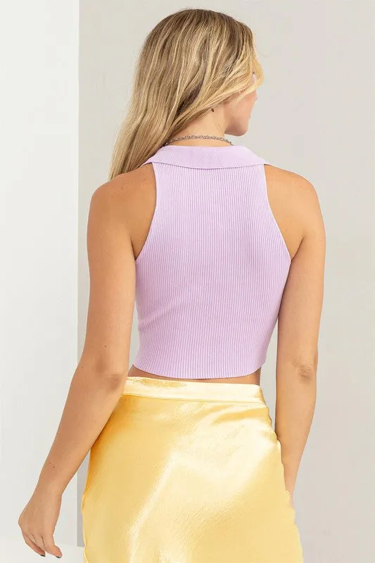 Sleeveless Collared Crop Knit Top NEW