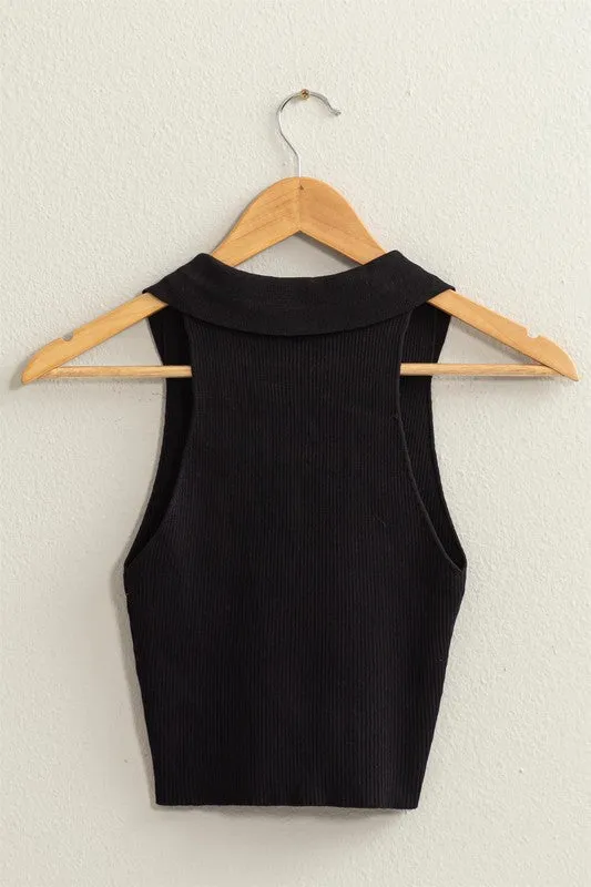 Sleeveless Collared Crop Knit Top NEW