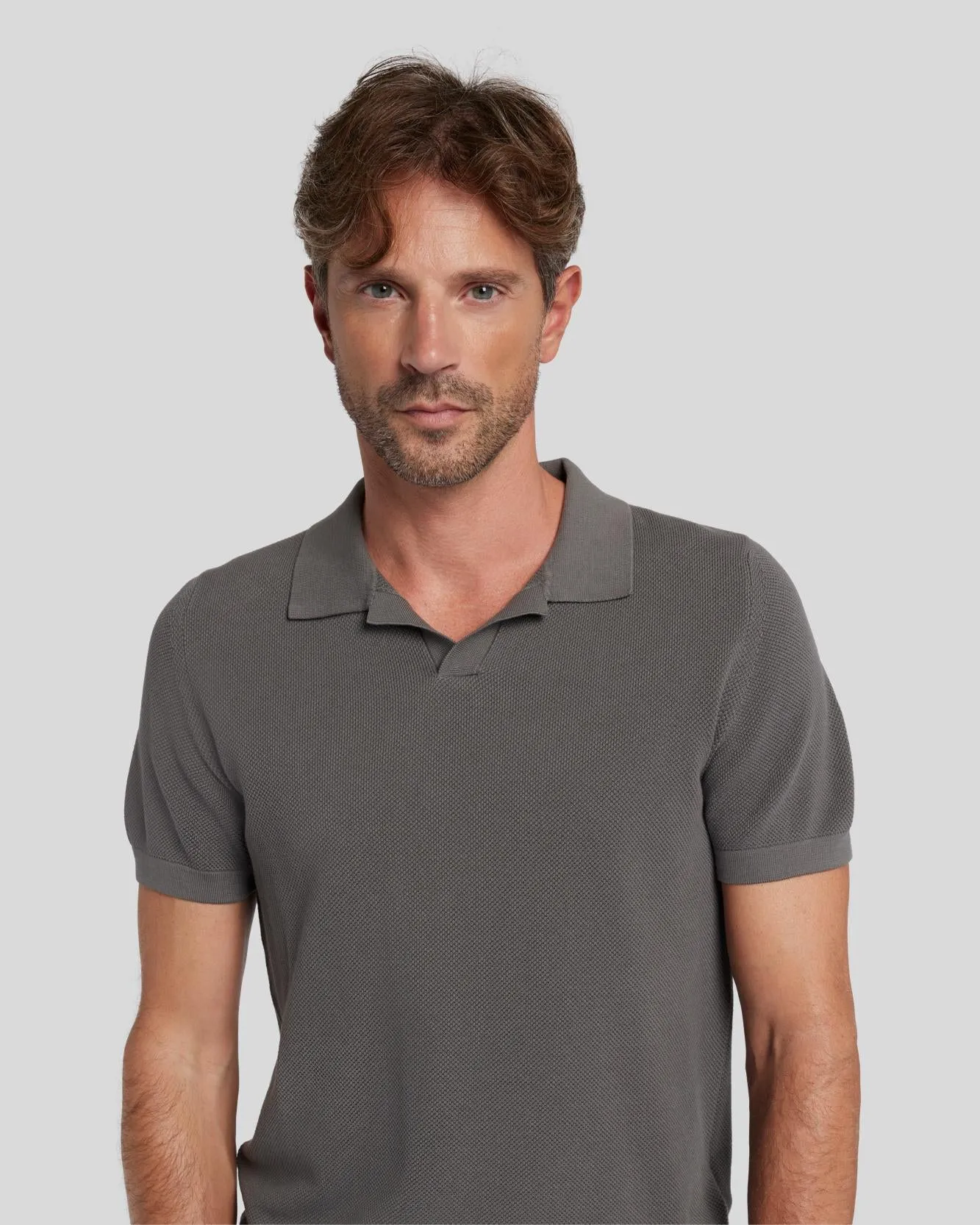 Textured Sweater Polo in Irongate