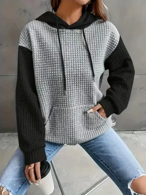 Women's Cozy Waffle Knit Oversized Hoodie – Vibrant Red, Long Sleeve, Drawstring Hood, Fall/Winter