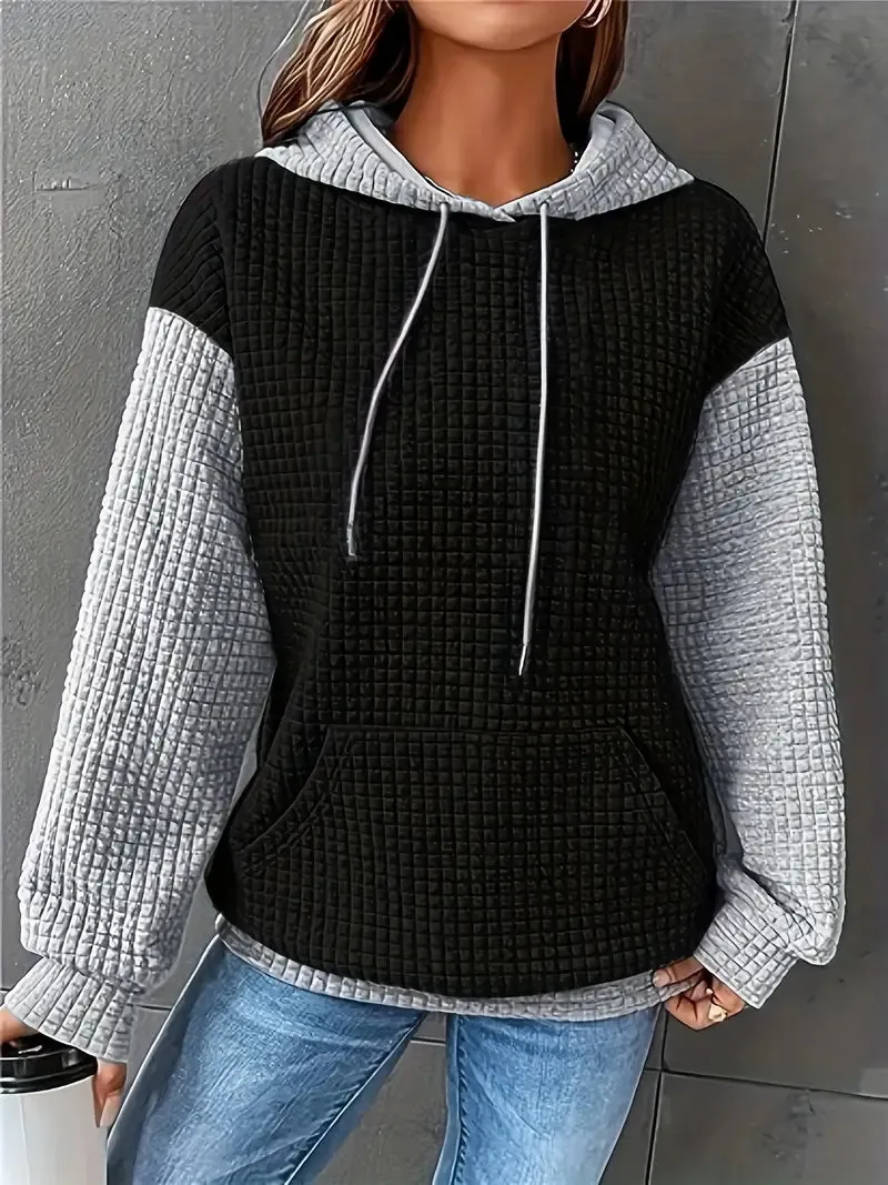 Women's Cozy Waffle Knit Oversized Hoodie – Vibrant Red, Long Sleeve, Drawstring Hood, Fall/Winter