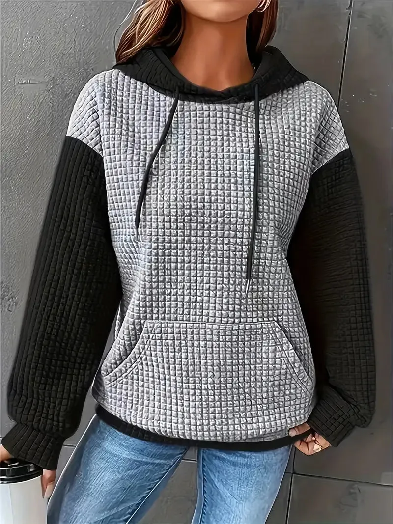 Women's Cozy Waffle Knit Oversized Hoodie – Vibrant Red, Long Sleeve, Drawstring Hood, Fall/Winter