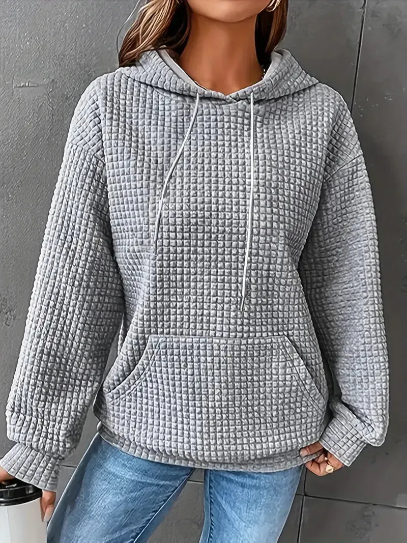 Women's Cozy Waffle Knit Oversized Hoodie – Vibrant Red, Long Sleeve, Drawstring Hood, Fall/Winter
